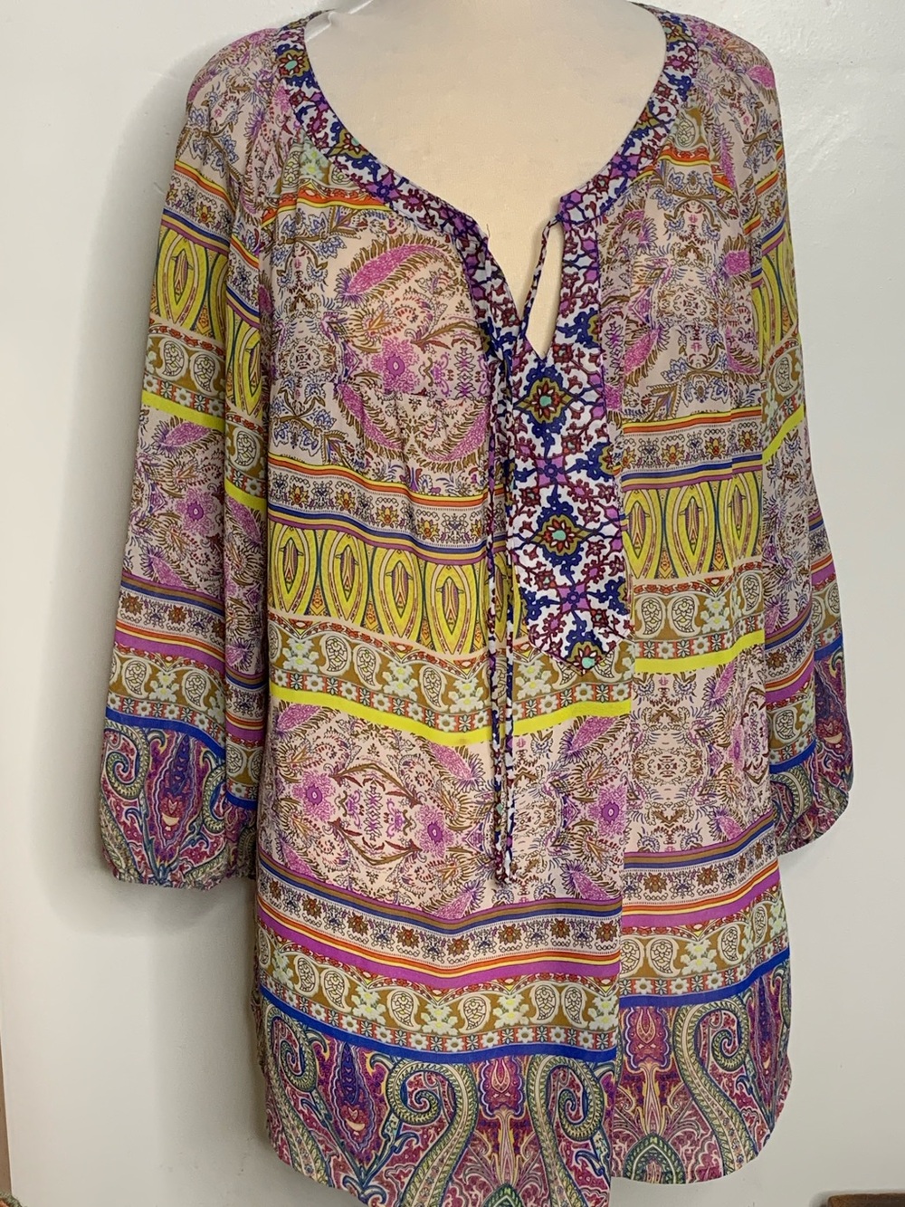 Figurroa & Flower Boho Floral Paisley Peasant lace back patchwork print top 2X